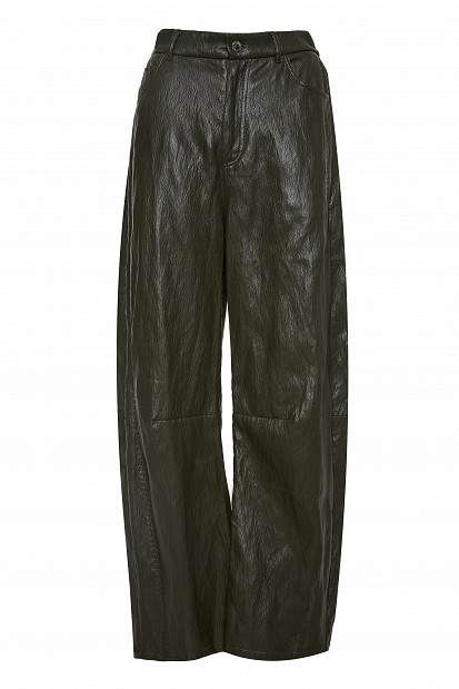 Leather-look barrel-leg trousers