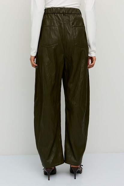 Leather-look barrel-leg trousers