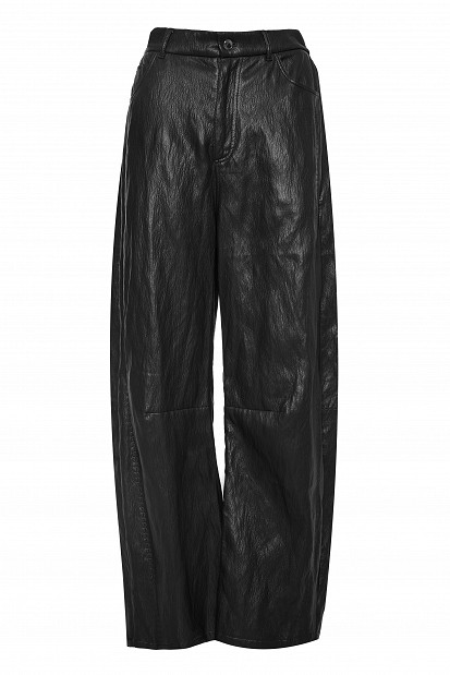 Leather-look barrel-leg trousers