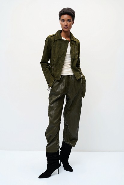 Joy barrel leather-effect trousers