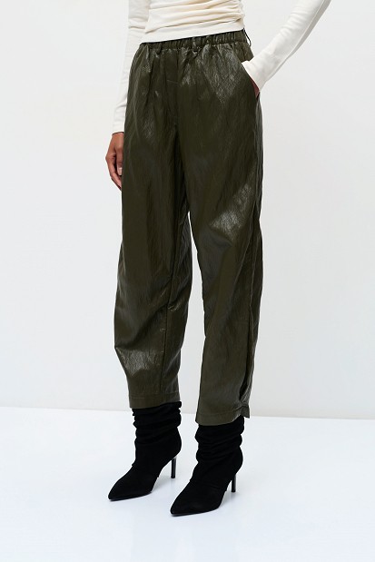 Joy barrel leather-effect trousers