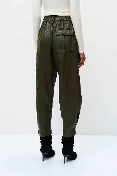 Joy barrel leather-effect trousers