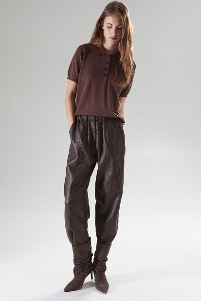 Joy barrel leather-effect trousers