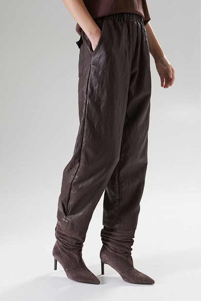 Joy barrel leather-effect trousers