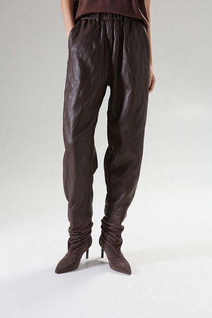 Joy barrel leather-effect trousers