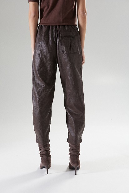 Joy barrel leather-effect trousers