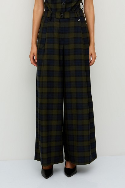 Checked wide-leg trousers with pleats