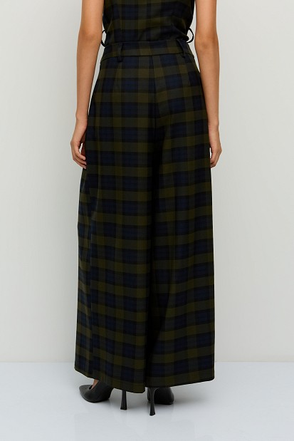 Checked wide-leg trousers with pleats