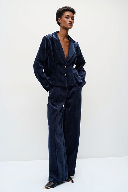 Pleated velvet-look trousers