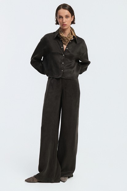 Suede wide-leg trousers