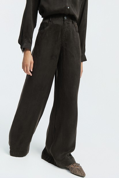 Suede wide-leg trousers
