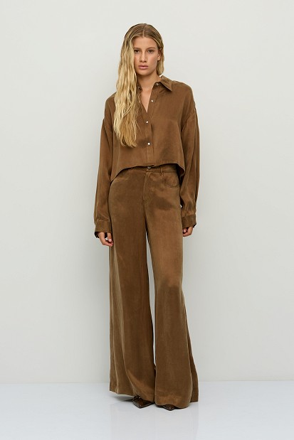 Suede wide-leg trousers