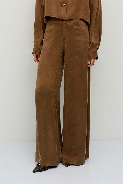 Suede wide-leg trousers