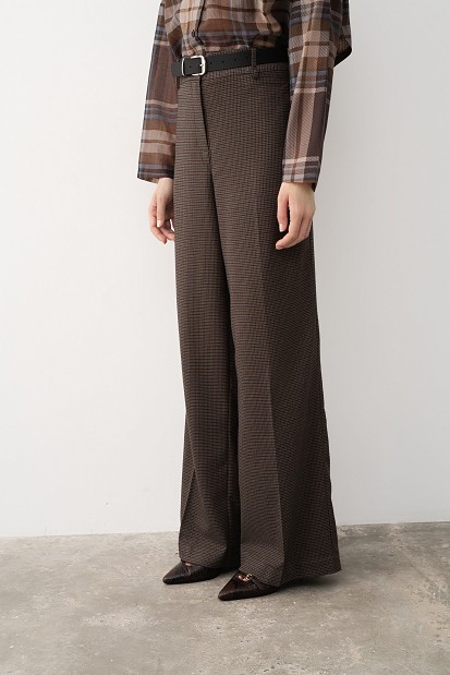 High-waisted checked trousers
