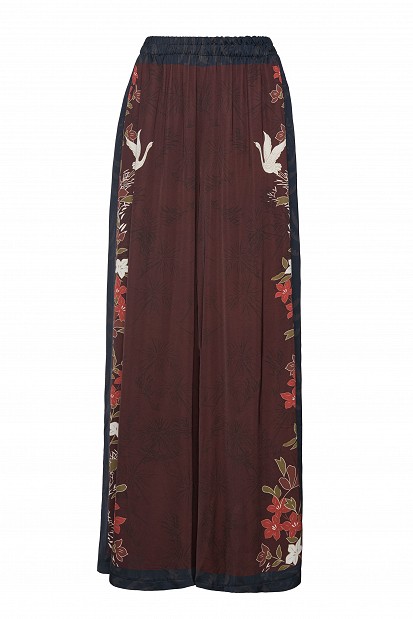 Printed wide-leg trousers with satin finish