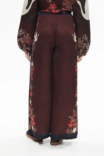 Printed wide-leg trousers with satin finish