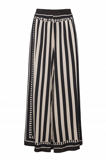 Printed wide-leg trousers with satin finish