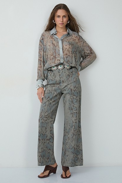 Erika wide-leg animal print jeans