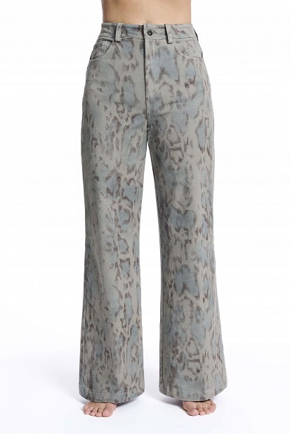 Blugi Erika wide-leg cu animal print