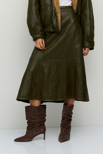 Midi leather-effect skirt