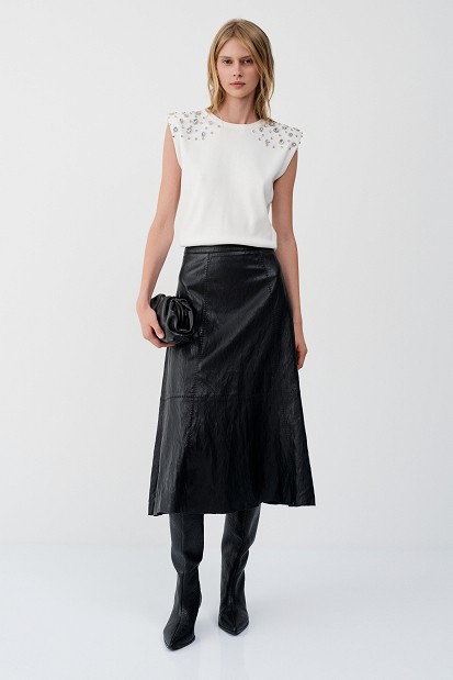 Midi leather-effect skirt