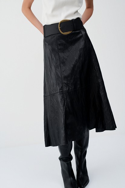 Midi leather-effect skirt