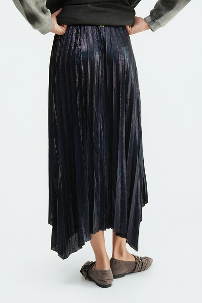 Midi pleated metallic skirt