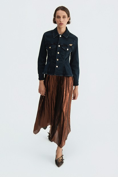 Midi pleated metallic skirt