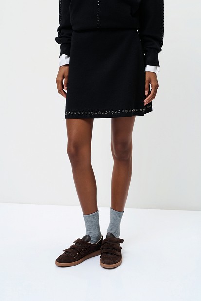 Mini knitted skirt with rhinestone embellishments