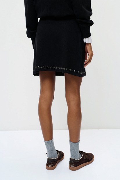 Mini knitted skirt with rhinestone embellishments