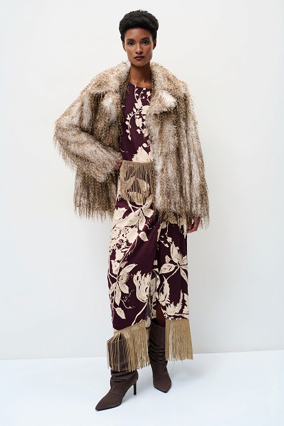 Maxi floral wrap skirt with fringed hem
