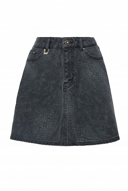 Mini denim croc-effect finish skirt