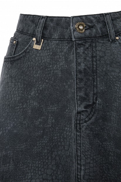 Mini denim croc-effect finish skirt
