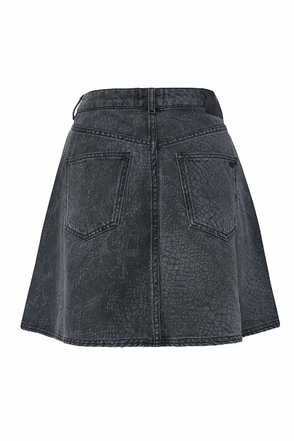 Mini denim croc-effect finish skirt