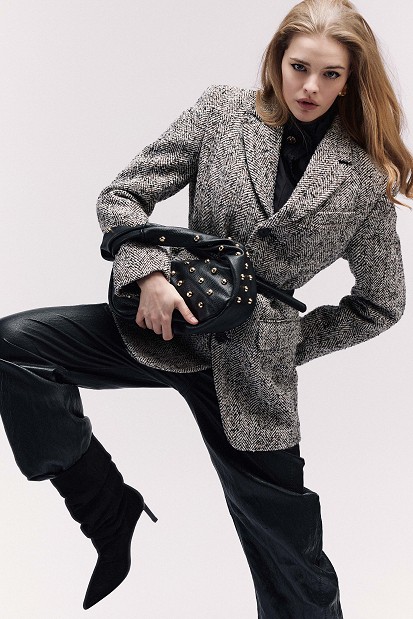 Wool tweed blazer with belt