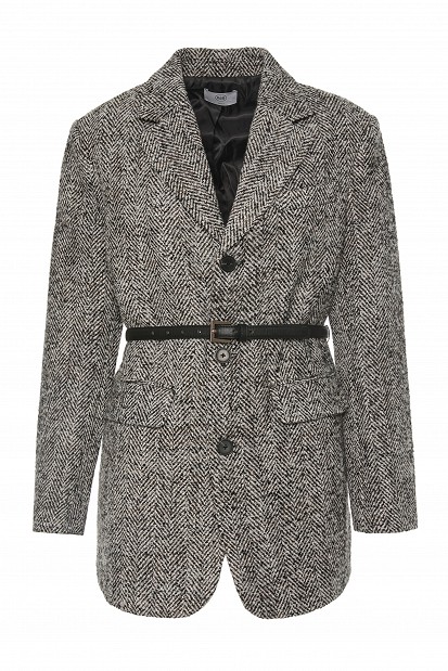 Wool tweed blazer with belt