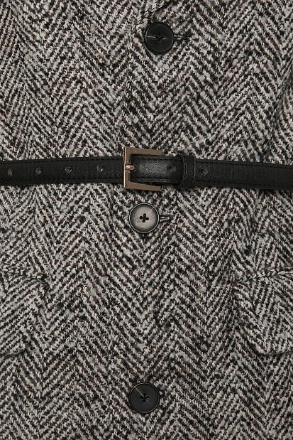 Wool tweed blazer with belt