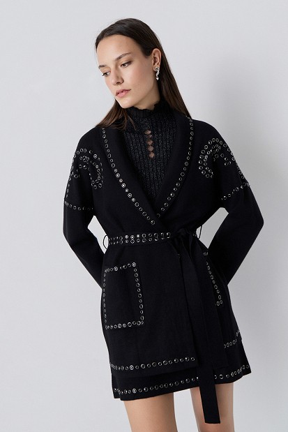 Knitted cardigan with rhinestone embellishments