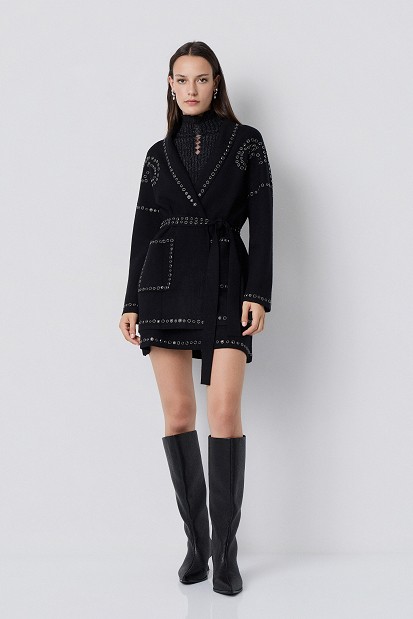 Knitted cardigan with rhinestone embellishments