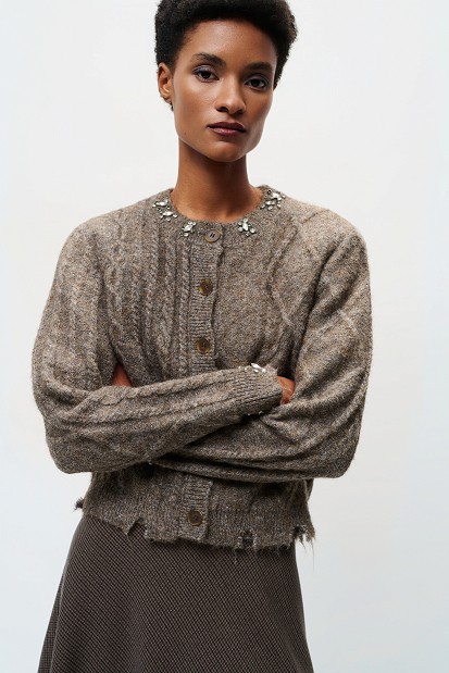 Knitted cardigan with embellished stones