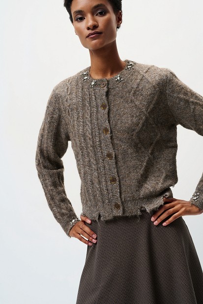 Knitted cardigan with embellished stones