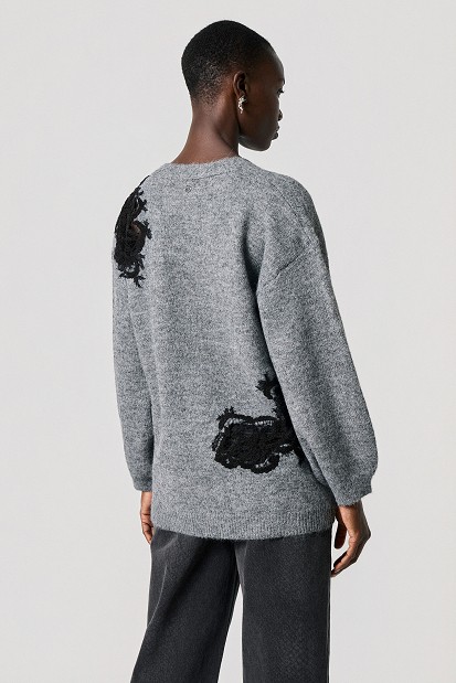 Knitted cardigan with lace detailing
