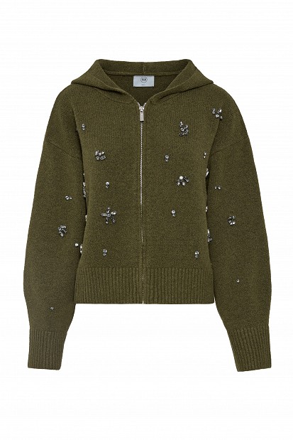 Knitted cardigan with decorative embellishments