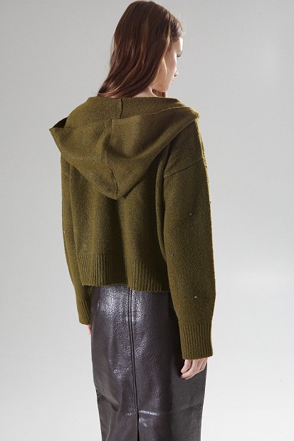 Knitted cardigan with decorative embellishments
