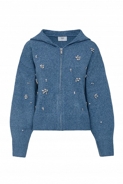 Knitted cardigan with decorative embellishments
