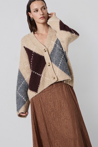 Argyle knit cardigan