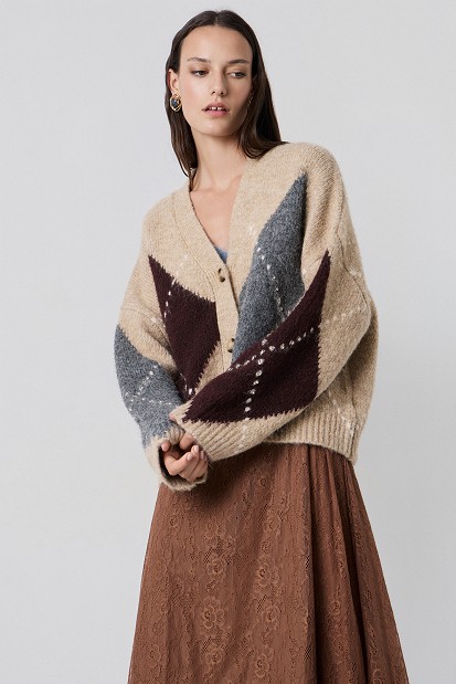 Argyle knit cardigan