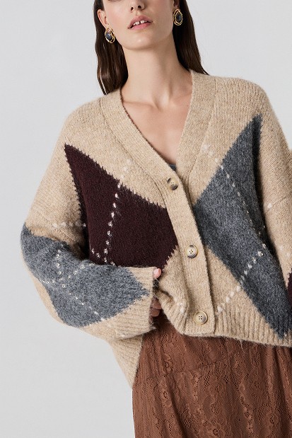Argyle knit cardigan