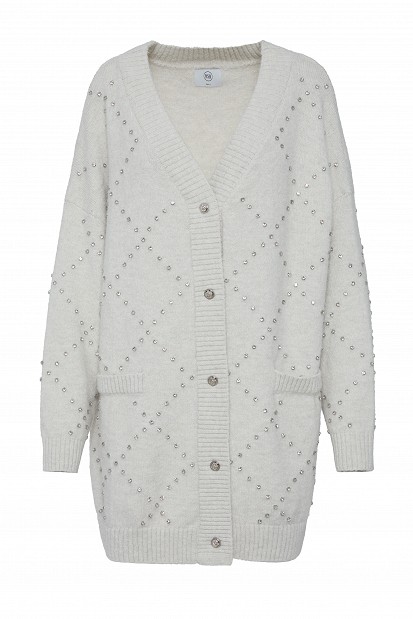 Knitted cardigan with decorative rhinestones