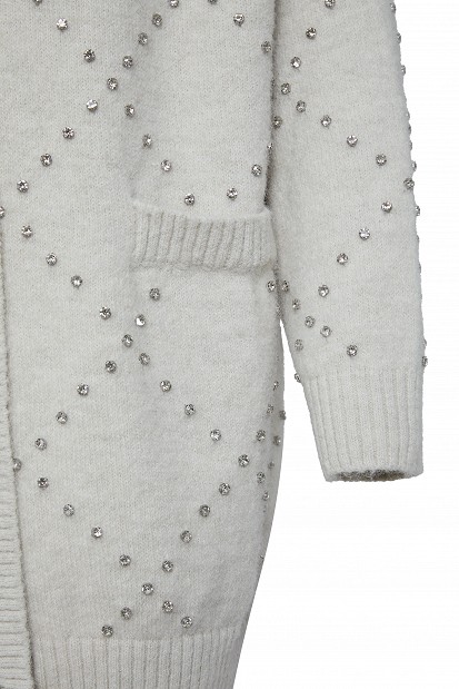 Knitted cardigan with decorative rhinestones